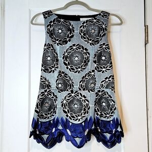 Thakoon Addition Embroidered Scallop Hem Sleeveless Top Blue Black 6